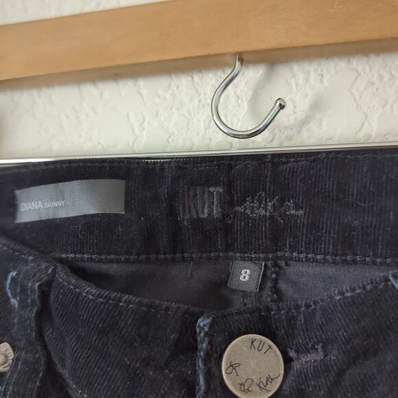 Kut from the Kloth Diana Skinny Corduroy Pants Womens 8 Black Relaxed Fit Jeans - Picture 6 of 9
